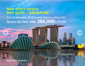 Vietnam Airlines khuyến mãi vé khứ hồi đi Singapore 18 USD