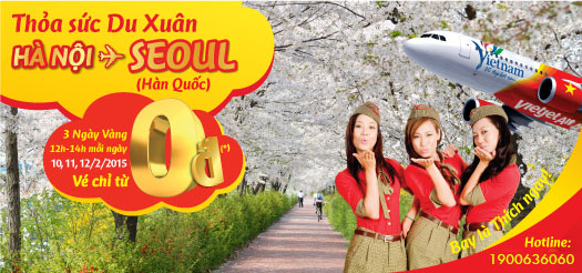 5k vé máy bay khuyến mãi đi Hàn Quốc 0 đồng